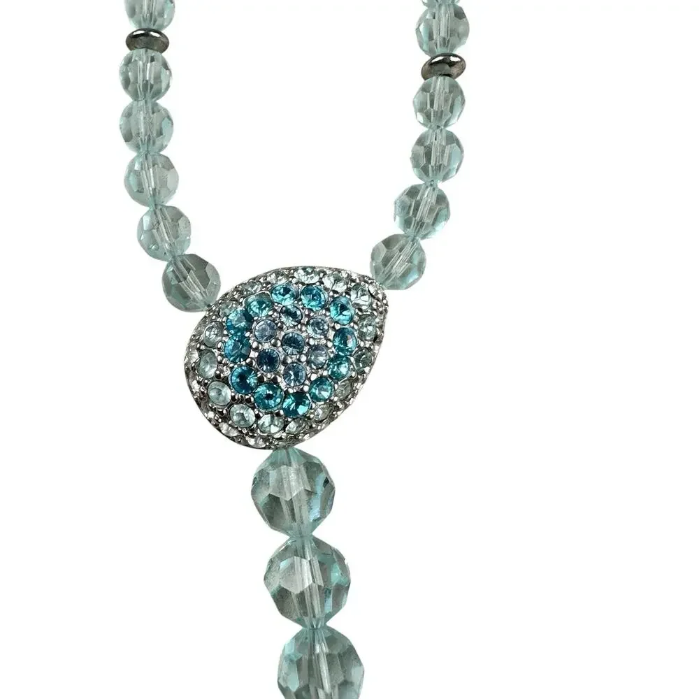 Swarovski Crystal Y-Drop Necklace Clear AB Beads Pave Oval Blue Teardrop Pendant